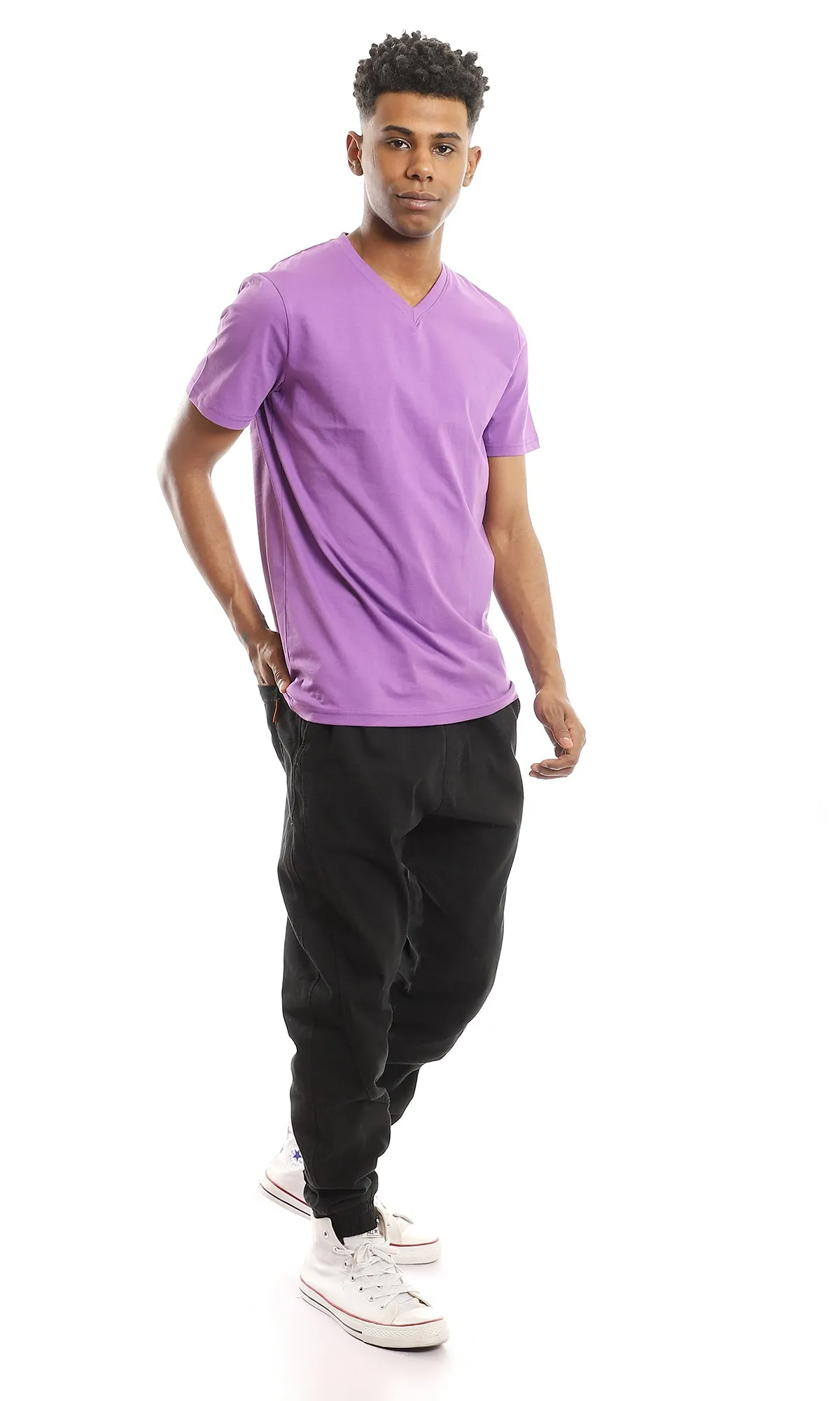 97676 Basic V-Neck Solid Mauve Slip On Tee