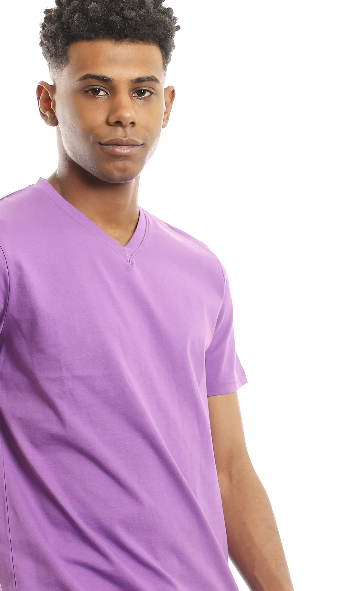97676 Basic V-Neck Solid Mauve Slip On Tee