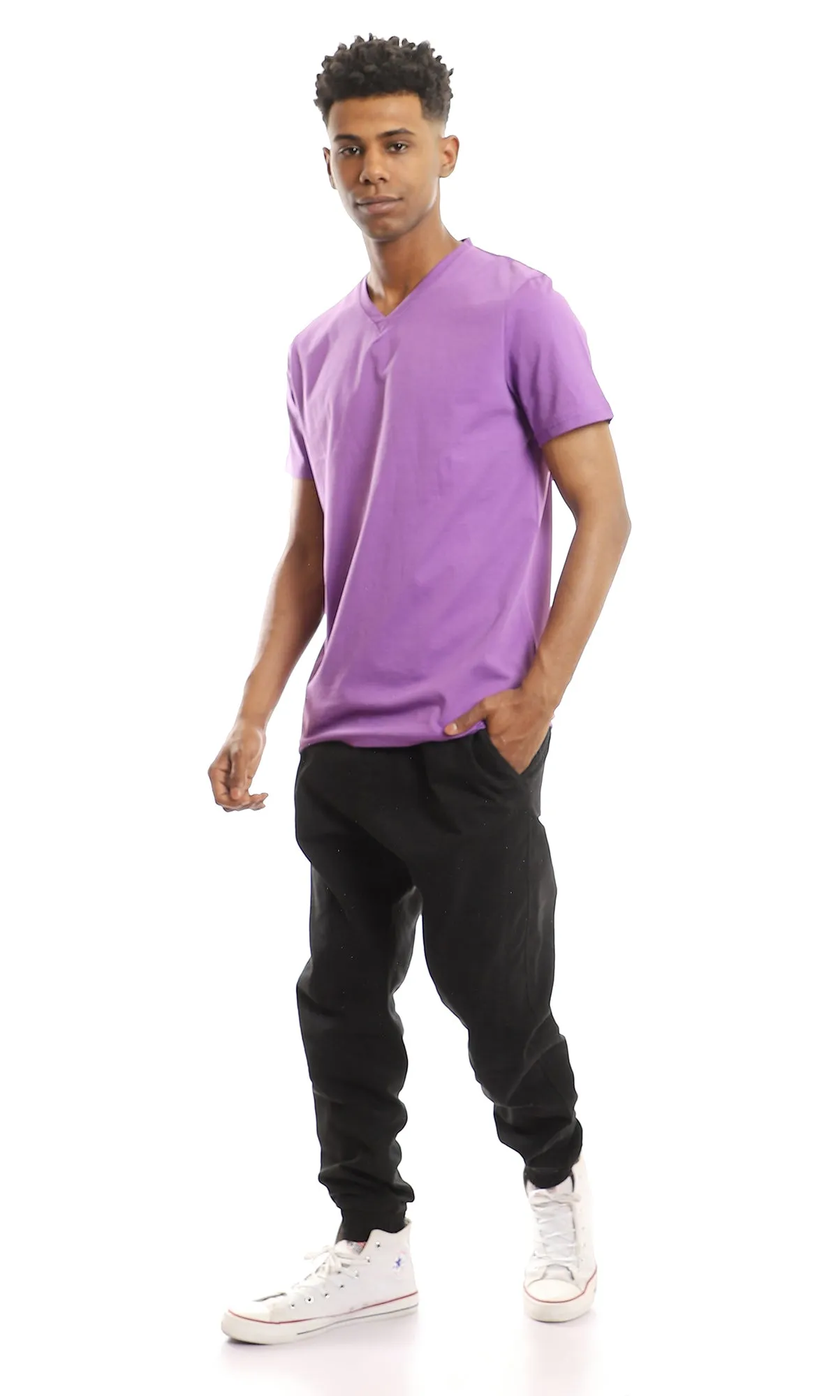 97676 Basic V-Neck Solid Mauve Slip On Tee