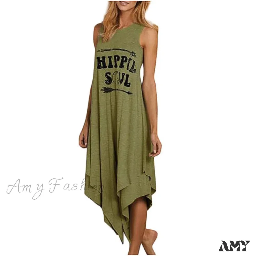 Amy Fashion - Fashion Loose Letter Printed O-Neck Maxi Dress
