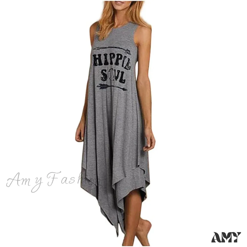Amy Fashion - Fashion Loose Letter Printed O-Neck Maxi Dress