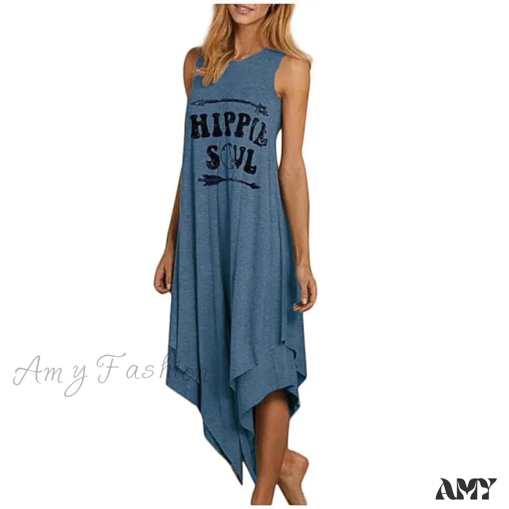 Amy Fashion - Fashion Loose Letter Printed O-Neck Maxi Dress