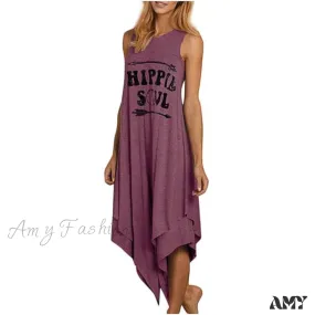Amy Fashion - Fashion Loose Letter Printed O-Neck Maxi Dress