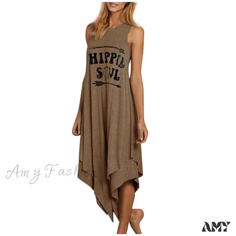 Amy Fashion - Fashion Loose Letter Printed O-Neck Maxi Dress