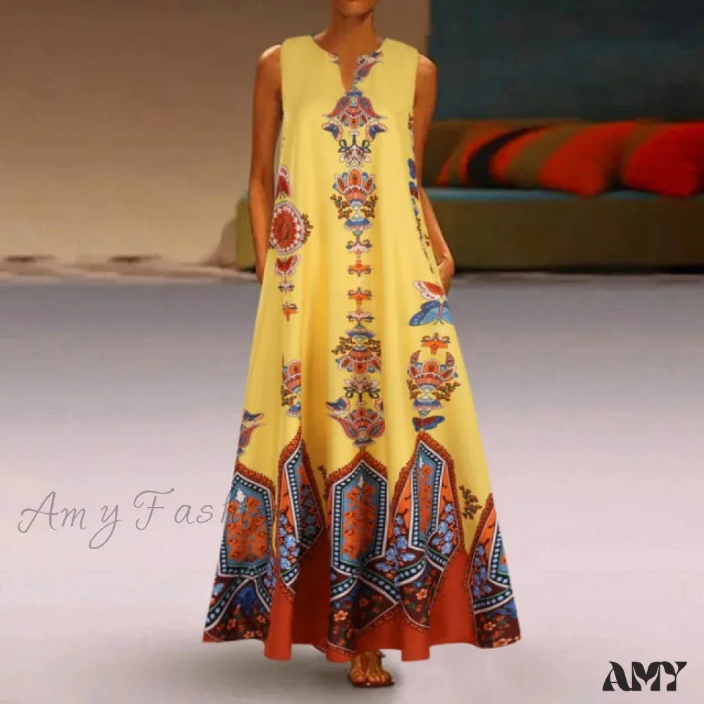 Amy Fashion - Floral Printed Maxi Long Dress