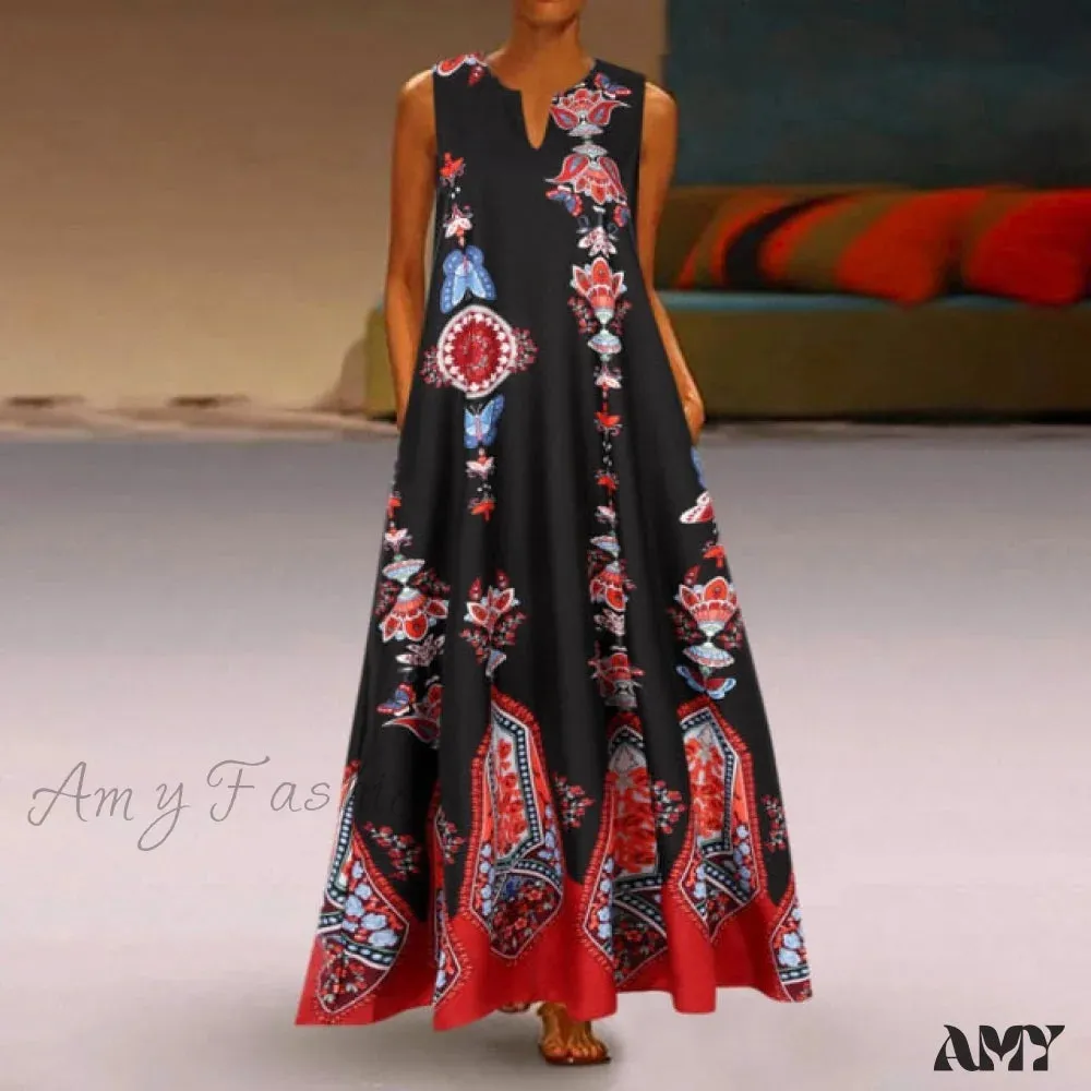 Amy Fashion - Floral Printed Maxi Long Dress
