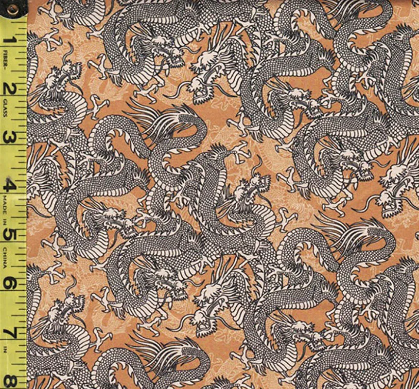 Asian - Kimonos, Koi & Dragons - Dragons Diagonally - 120-4331 - Gold - ON SALE - SAVE 20% - By the Yard