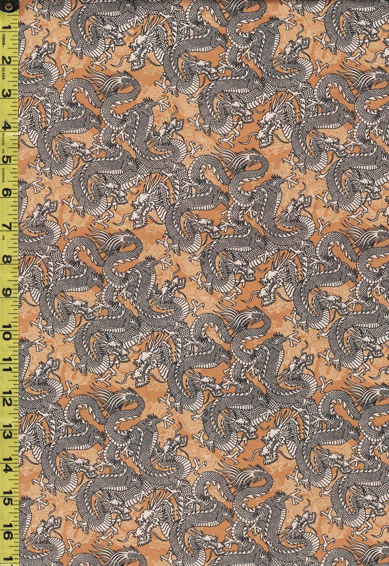 Asian - Kimonos, Koi & Dragons - Dragons Diagonally - 120-4331 - Gold - ON SALE - SAVE 20% - By the Yard