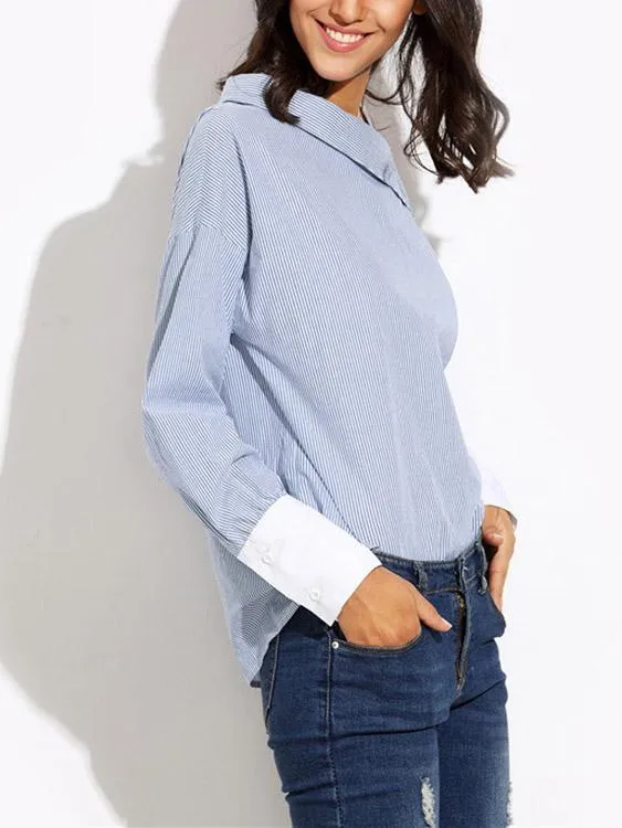 Asymmetrical One Shoulder Stripe Long Sleeve Blouses