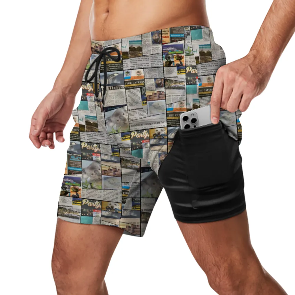Australian Newspaper Colour Mens Double Layer Shorts with 4 Pockets up to 3 XL (FWS)