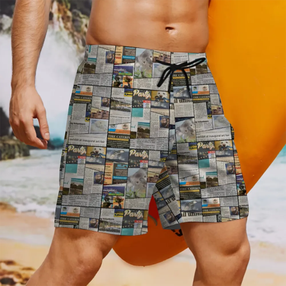 Australian Newspaper Colour Mens Double Layer Shorts with 4 Pockets up to 3 XL (FWS)