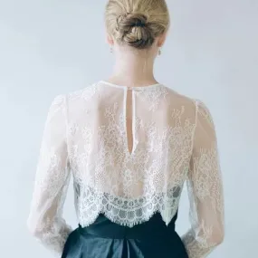 Avey Casual High Neck Lace Bridal Cover Up with Long Sleeves