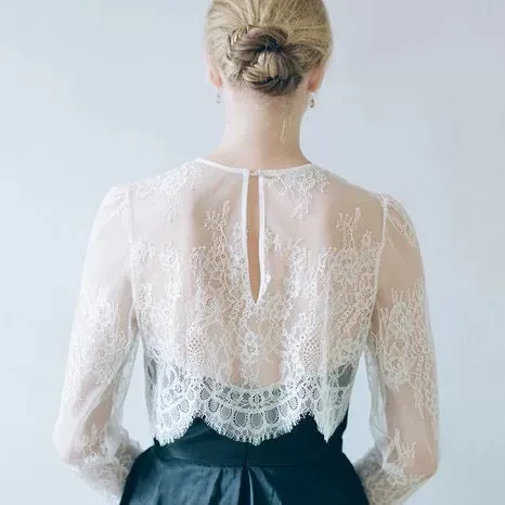Avey Casual High Neck Lace Bridal Cover Up with Long Sleeves