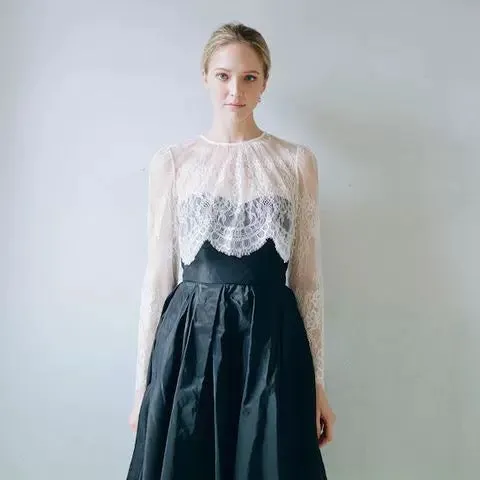 Avey Casual High Neck Lace Bridal Cover Up with Long Sleeves