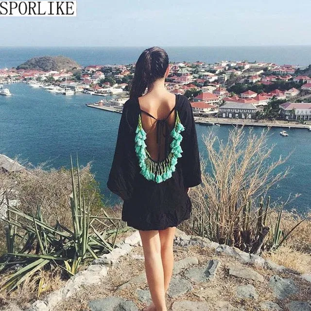 BACKLESS TASSEL BIKINI COVER UP