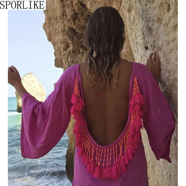 BACKLESS TASSEL BIKINI COVER UP