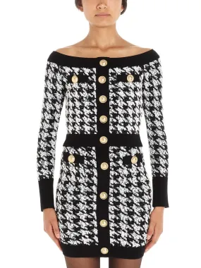 Balmain Off-Shoulder Houndstooth Blouses