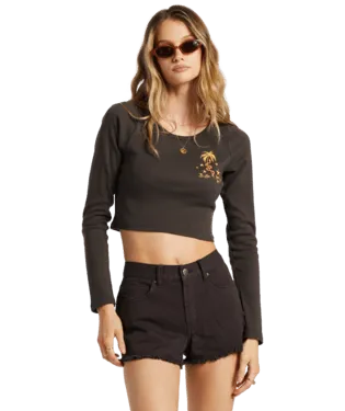 BILLABONG Women's Drift Away Frayed Denim Shorts Black Pebble
