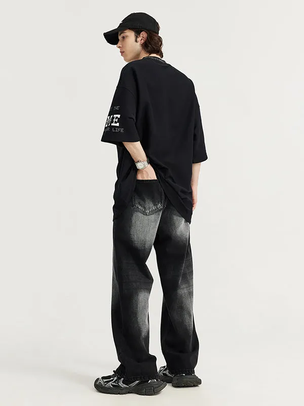 Black Grey Wide Leg Jeans