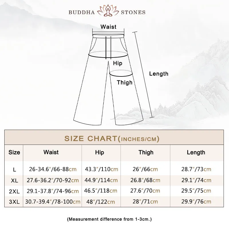 Buddha Stones Plain Color Cropped Pants Cotton Linen Women's Wide Leg Pants With Pockets