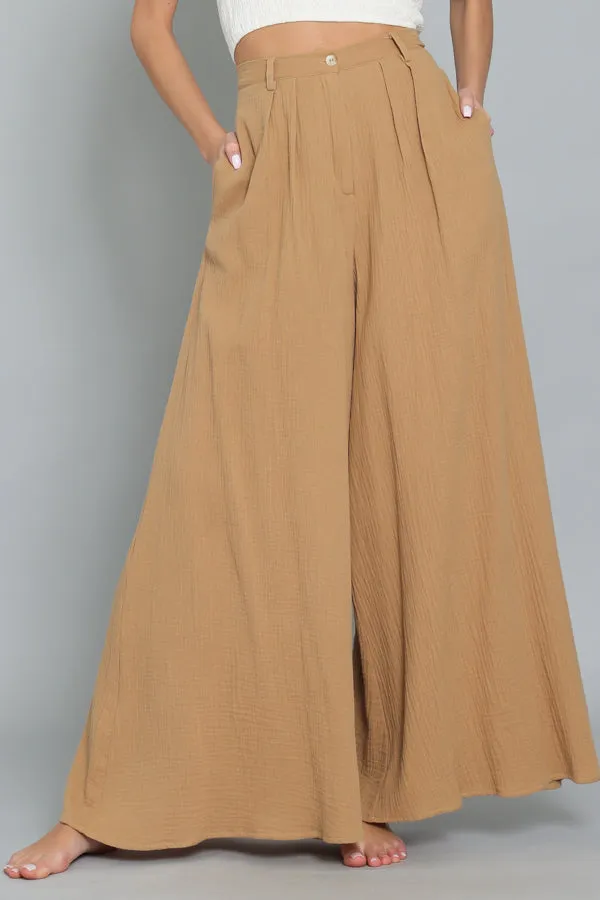 Camel High Waisted Wide Leg Pants