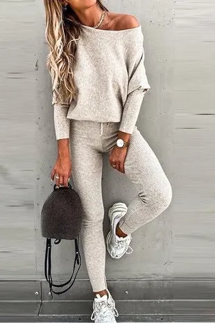 CHANCES 2pc RibKnit DolmanSleeve/Jogger Pant Set