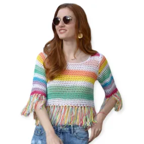 Colorful Crochet Stripe Tassel Crop Top