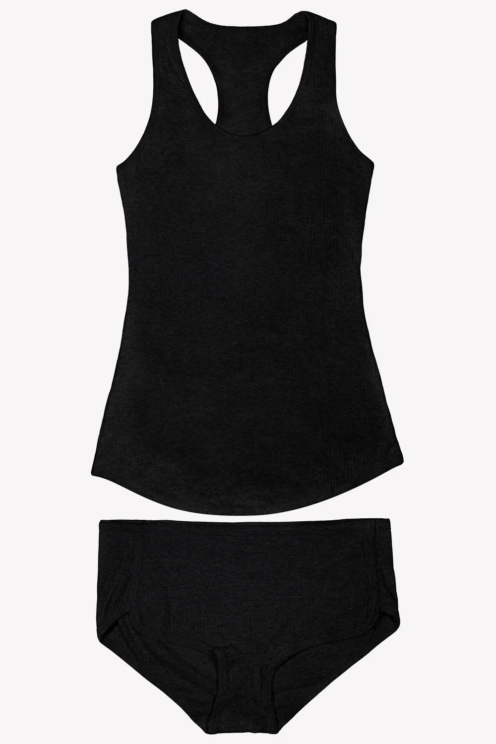Comfort Cotton Rib Tank Top & Shorts Sleep Set | Black Hue Cotton