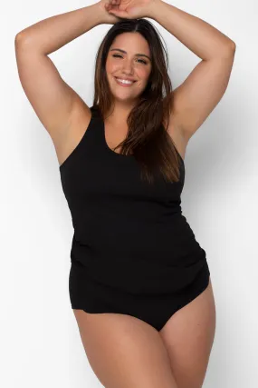 Comfort Cotton Rib Tank Top & Shorts Sleep Set | Black Hue Cotton