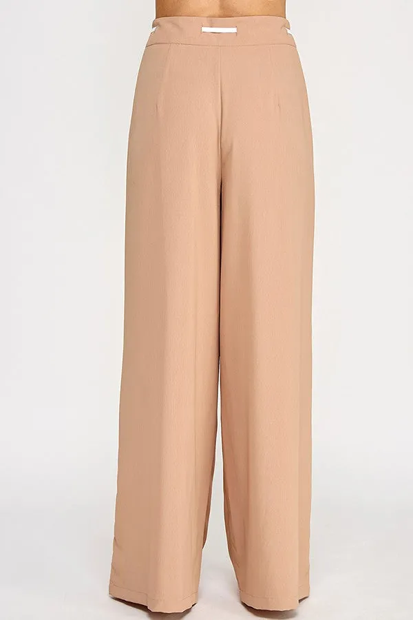 contrast tie wide leg pants