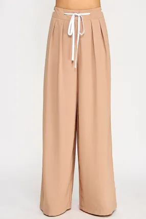 contrast tie wide leg pants