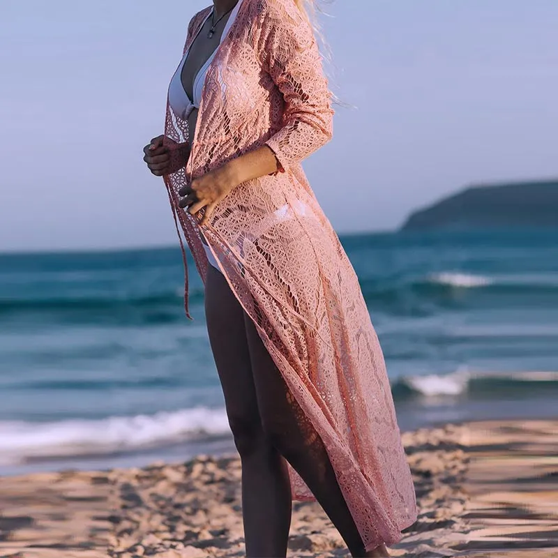 Crochet Lace Sexy Beach Cover up #Pink