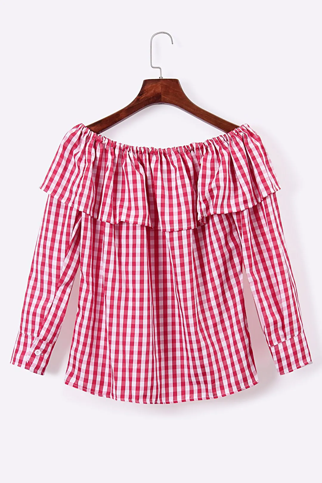 Custom Off The Shoulder Grid Long Sleeve Blouses