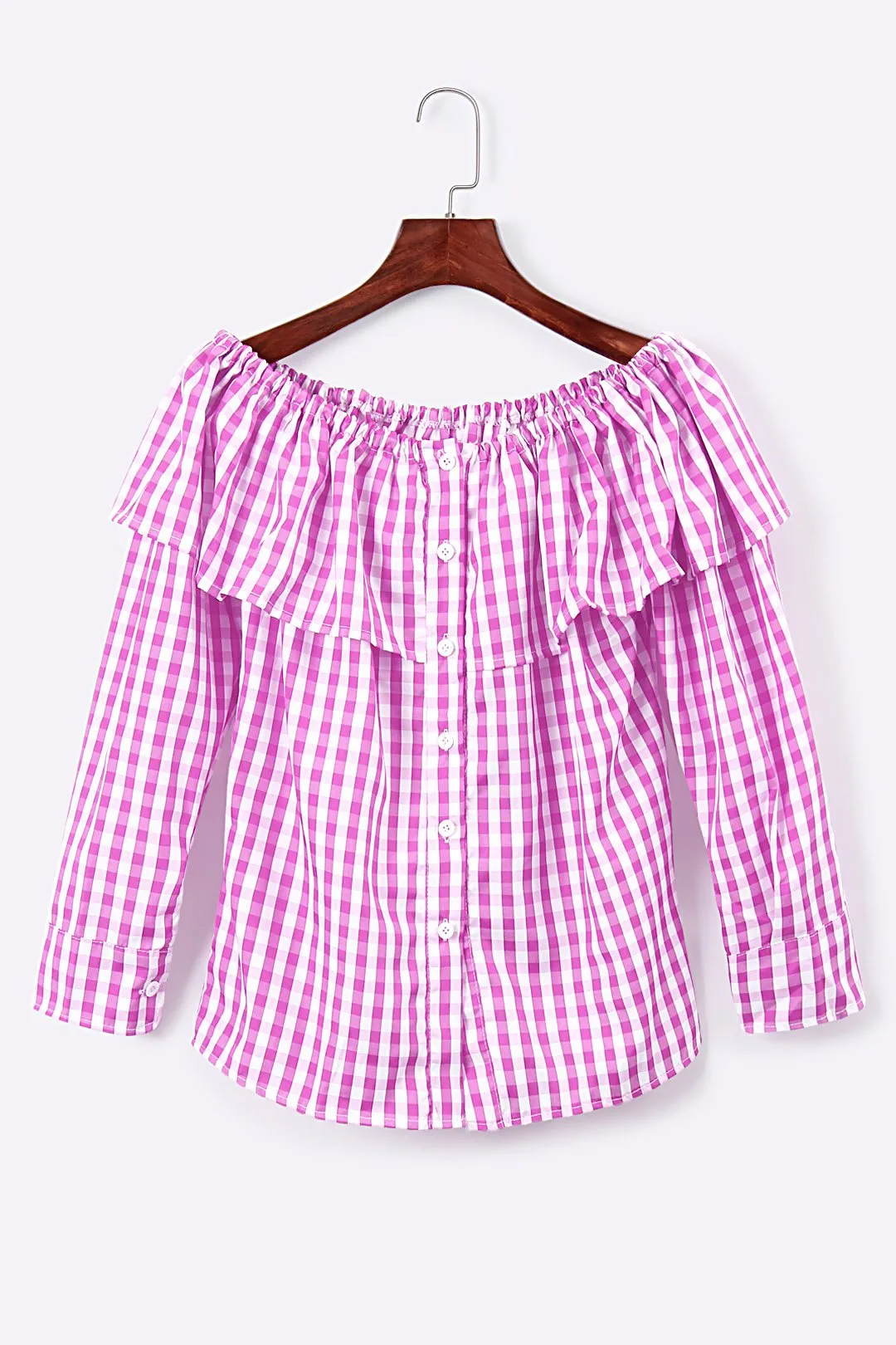 Custom Off The Shoulder Grid Long Sleeve Blouses