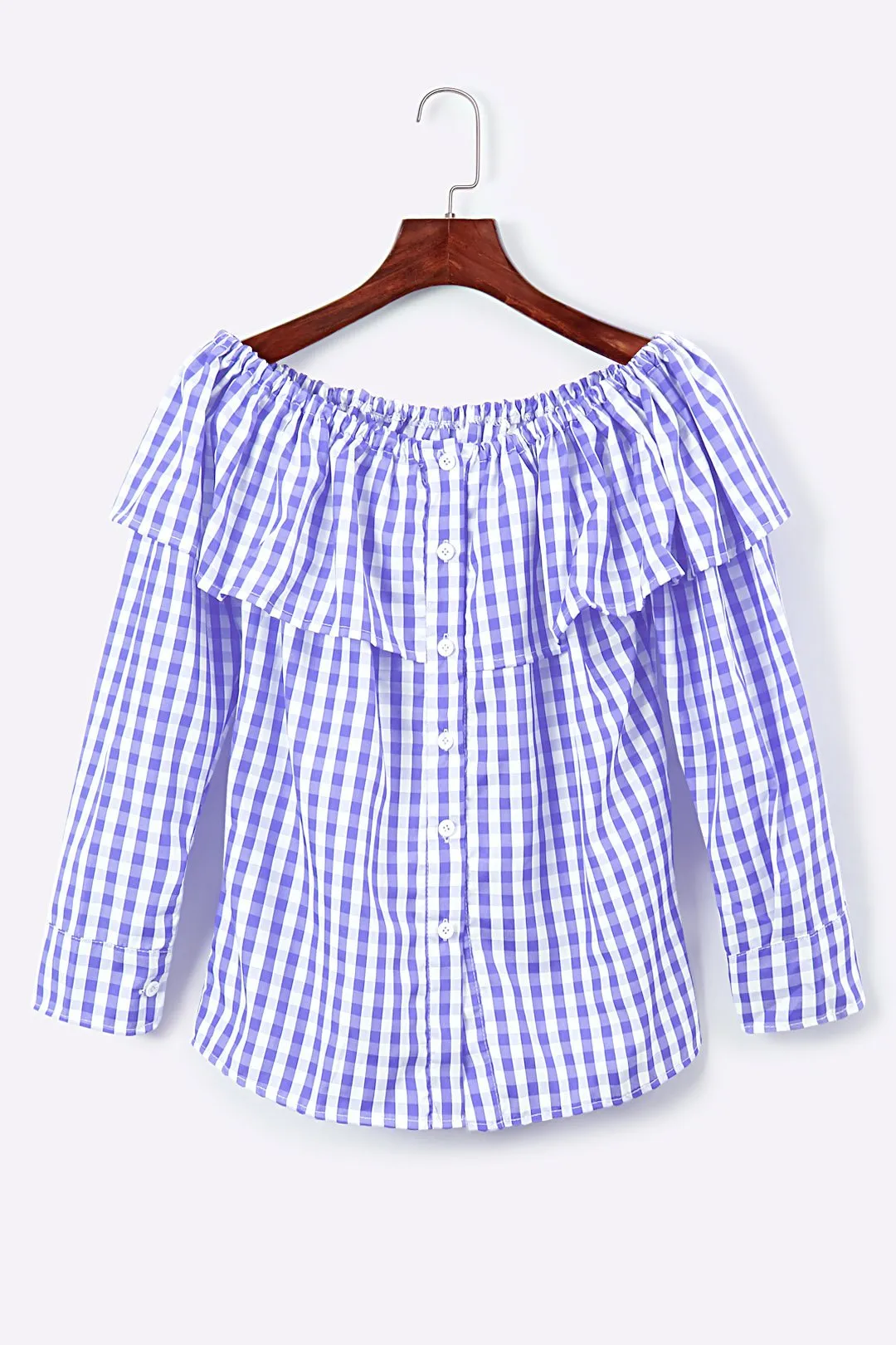 Custom Off The Shoulder Grid Long Sleeve Blouses