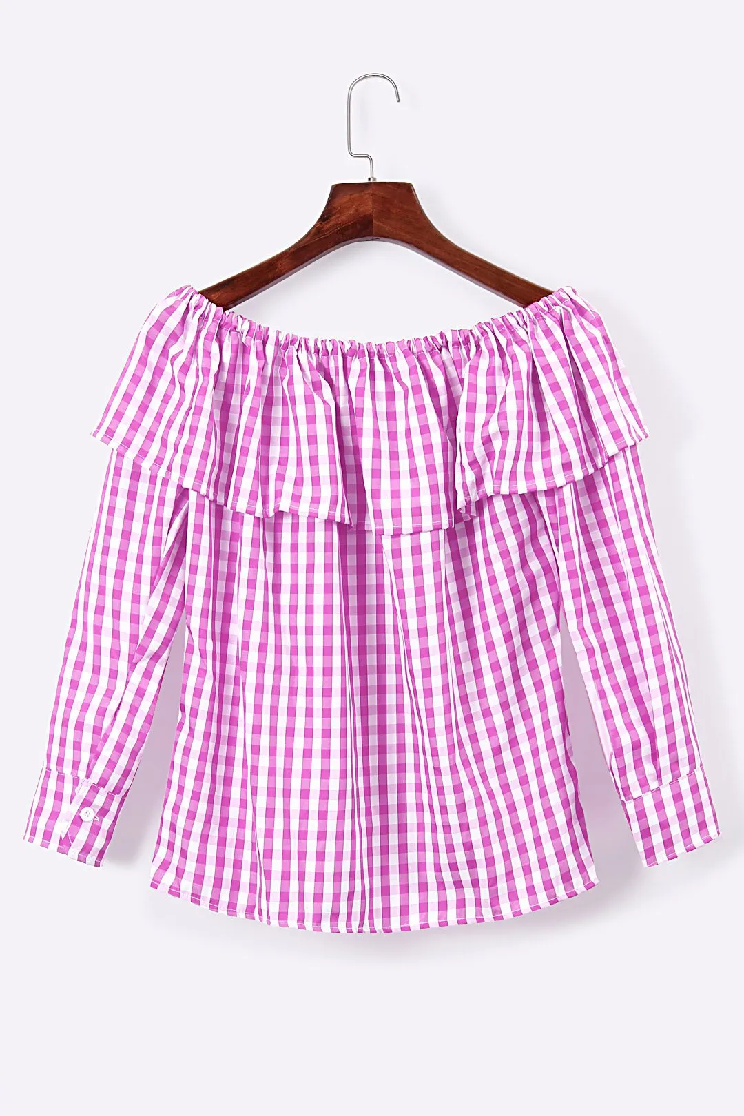 Custom Off The Shoulder Grid Long Sleeve Blouses
