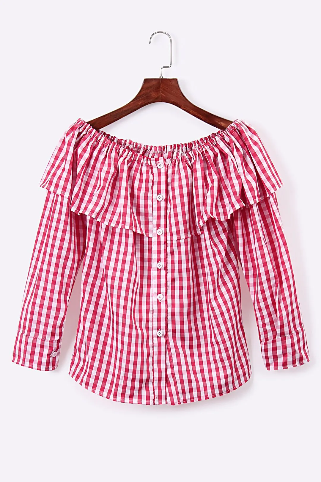 Custom Off The Shoulder Grid Long Sleeve Blouses