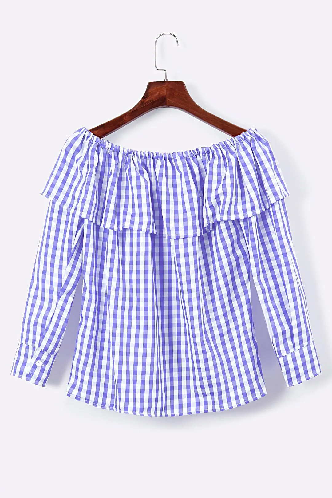 Custom Off The Shoulder Grid Long Sleeve Blouses