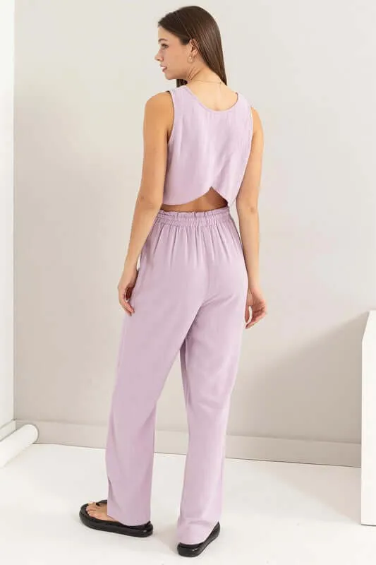 D-Linen Blended Top and Pants Set