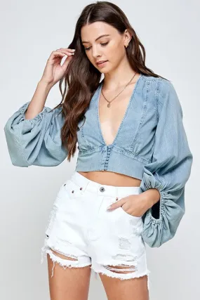 Dammit Denim Long Sleeve Crop Top