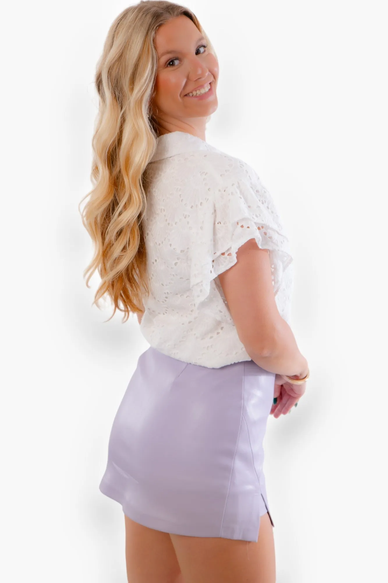 Daya Lavender Leather Front Slit Skort