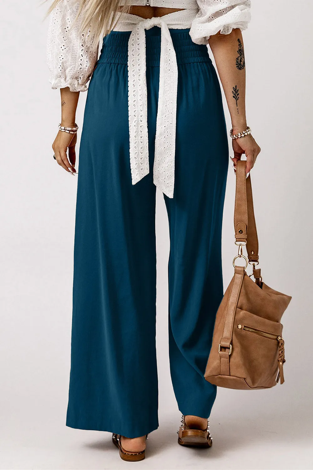 Deep Teal Drawstring Wide Leg Comfy Pants