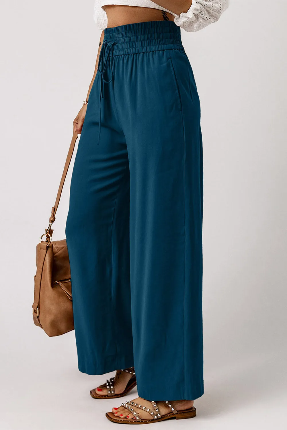 Deep Teal Drawstring Wide Leg Comfy Pants