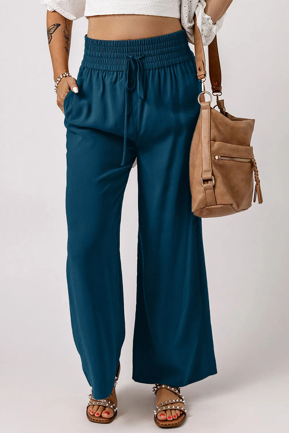 Deep Teal Drawstring Wide Leg Comfy Pants