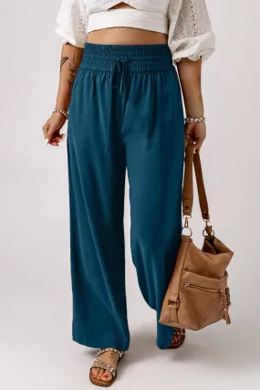 Deep Teal Drawstring Wide Leg Comfy Pants