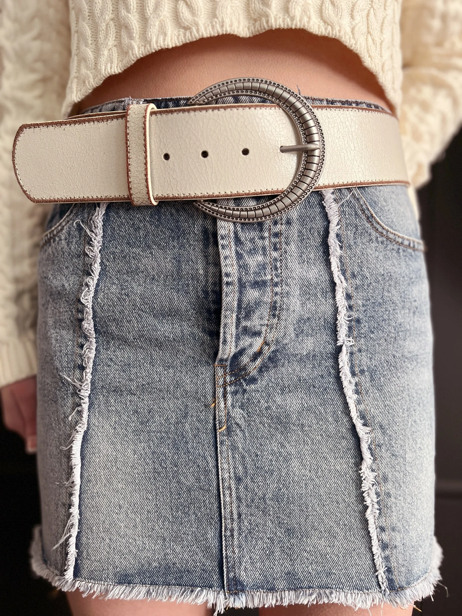 Denim Mini Skirt With Frayed Hem