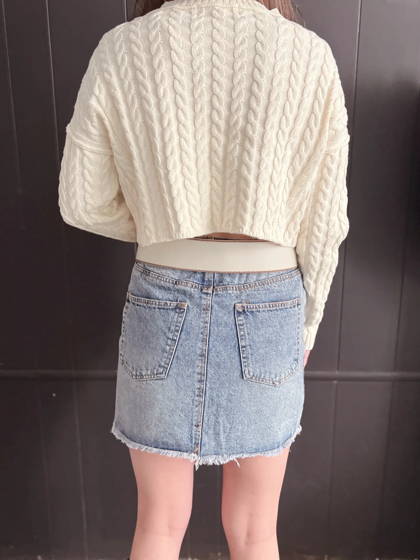Denim Mini Skirt With Frayed Hem