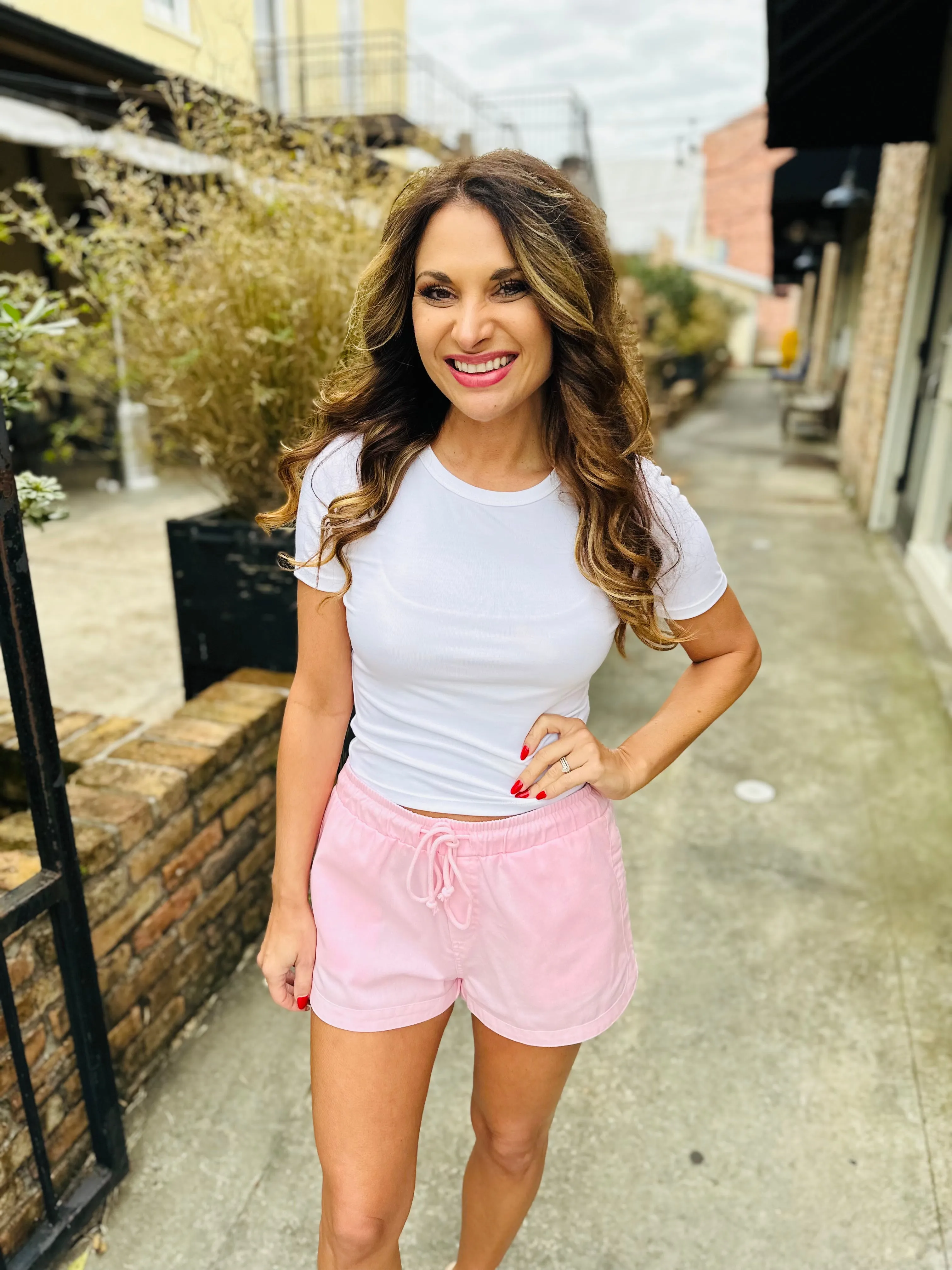 Denny Drawstring Shorts- Soft Pink