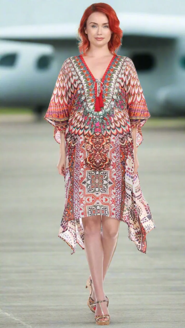 Designer Women's Beach Kaftan Dress in Viscose Silk