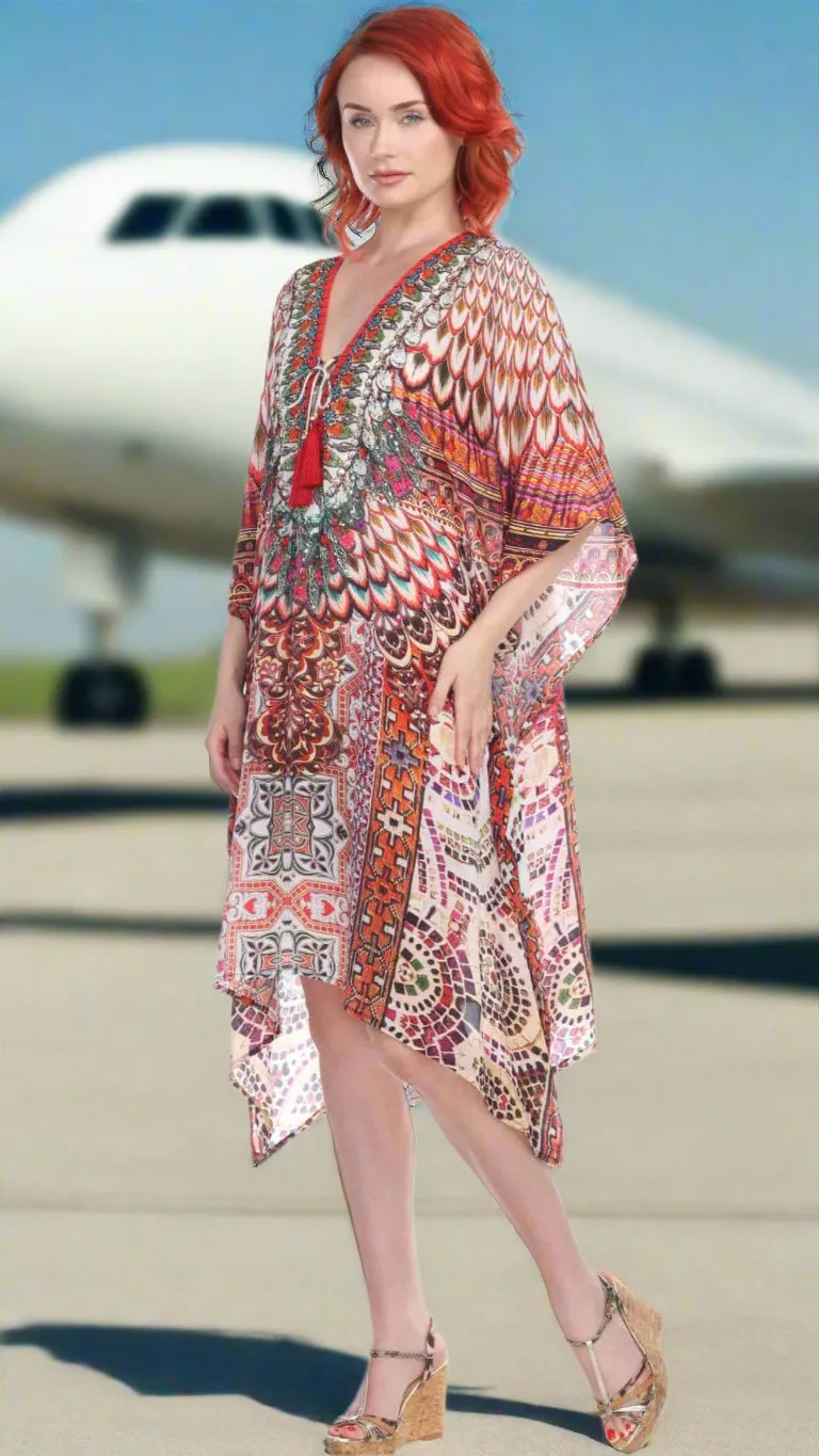 Designer Women's Beach Kaftan Dress in Viscose Silk
